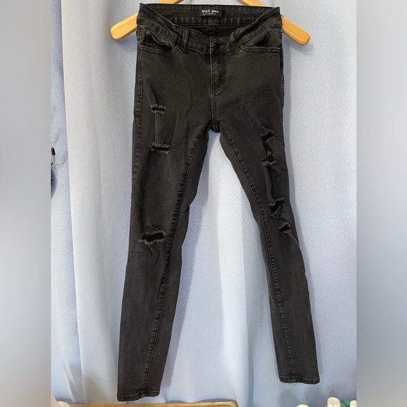 Black denim distressed skinny jeans size 5 - Picture 1 of 6